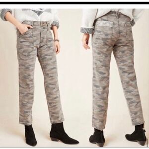 Anthropologie Mavis Camo Embroidered Cargo Cropped Utility Pants 27